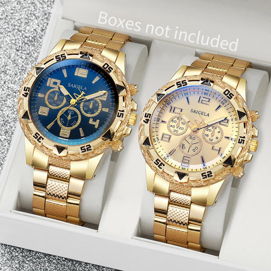 Arabic Dial Steel Band Male's Quartz Watch Set