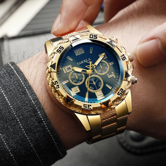 Arabic Dial Steel Band Male's Quartz Watch Set